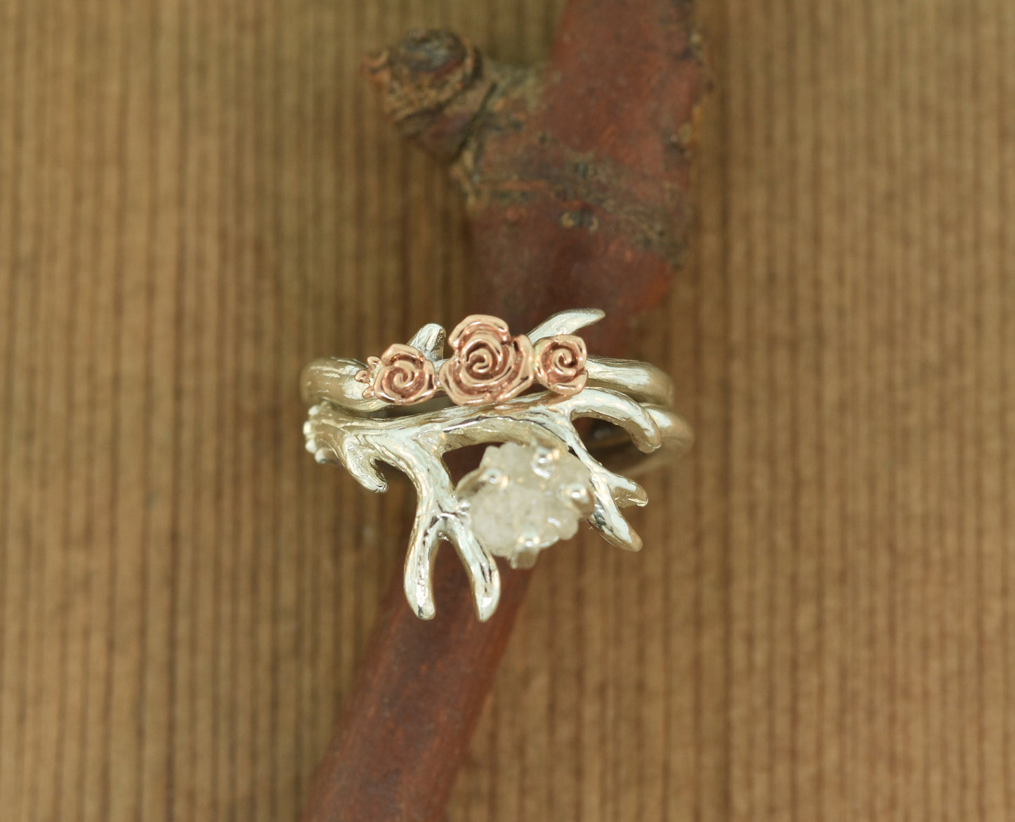 Antler ring 2, Rose Gold Flowers,