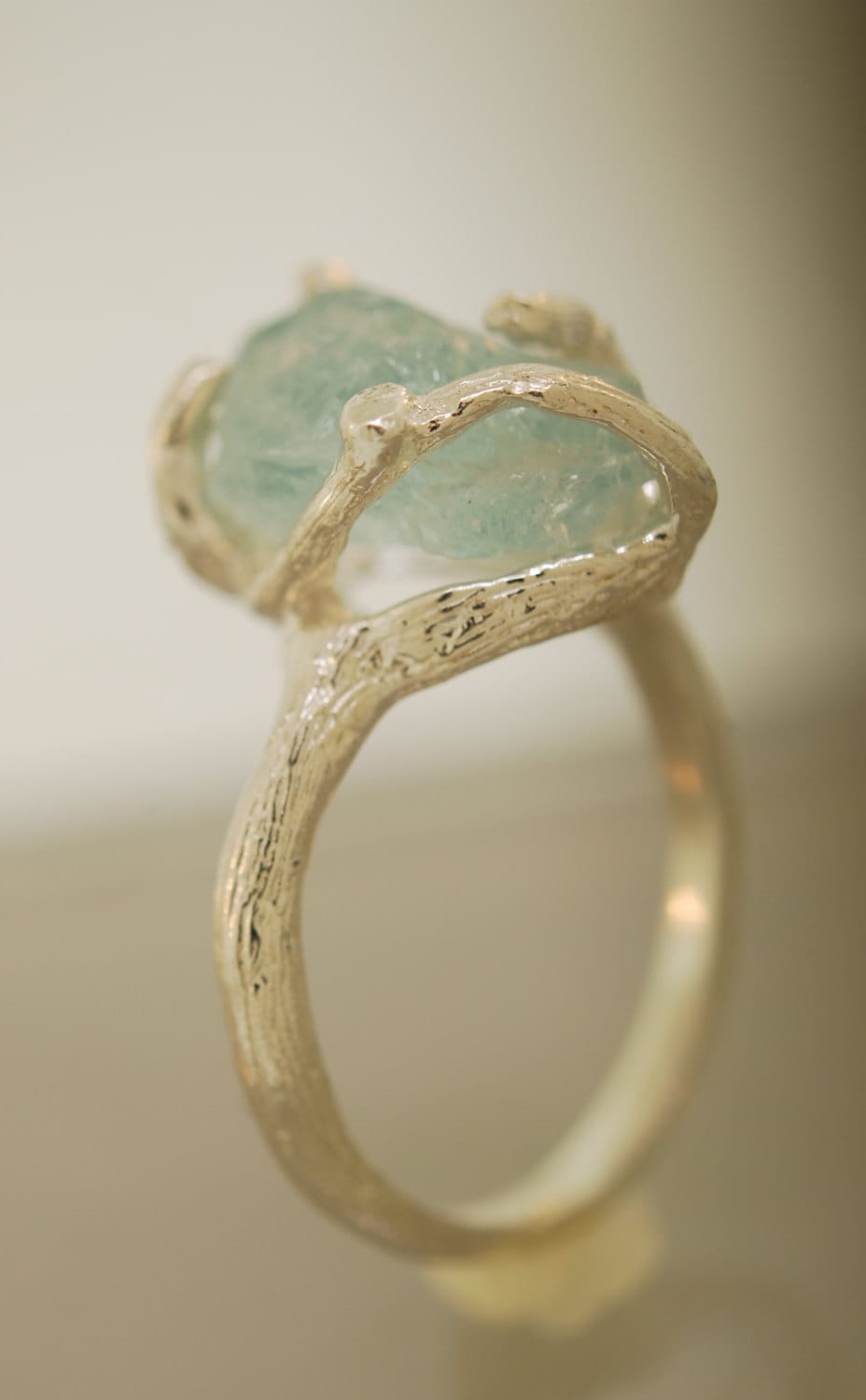 Branchy Raw Aquamarine Ring