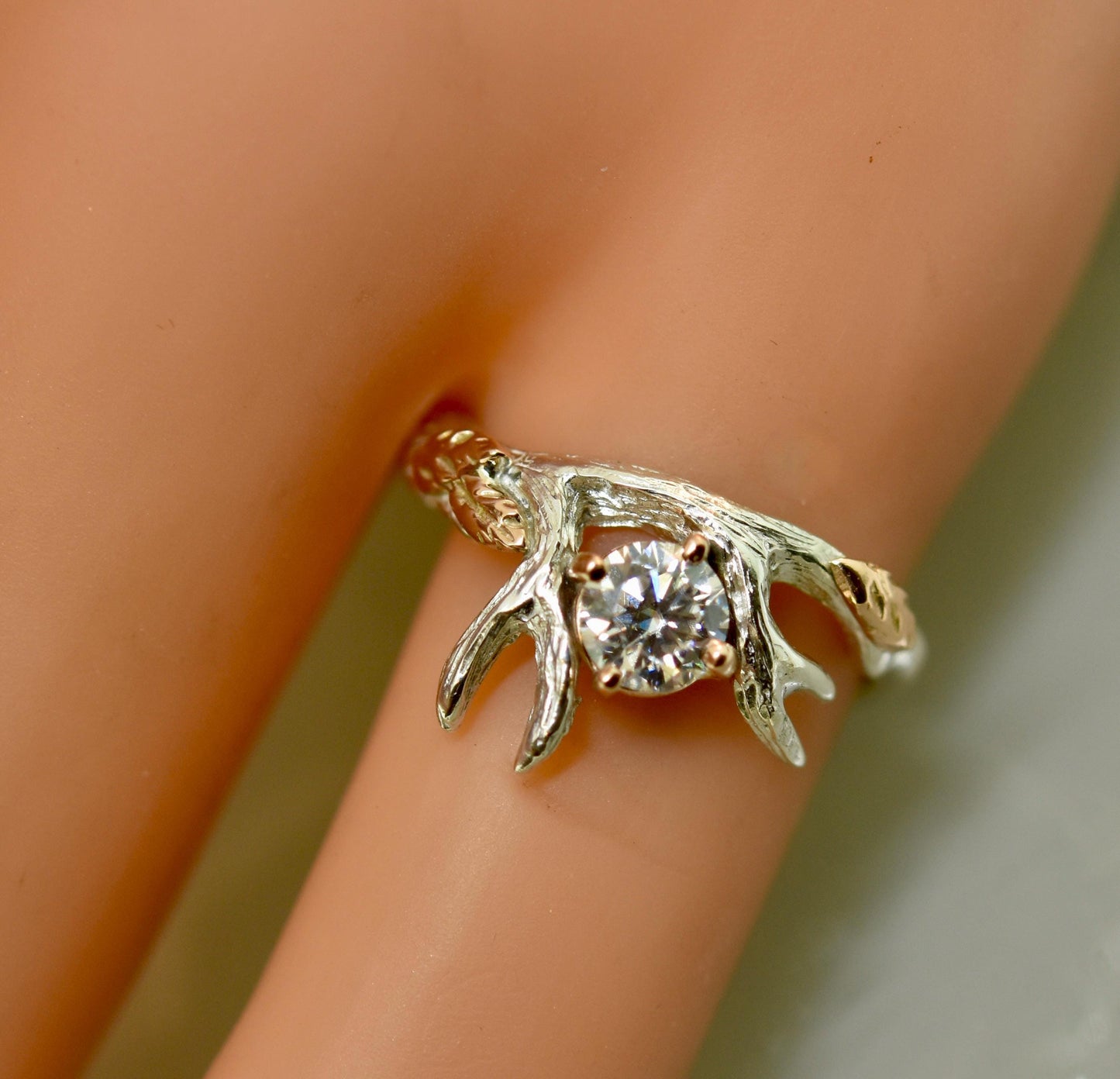 Roses and Leaves, Endeering Diamond Antler Ring Set