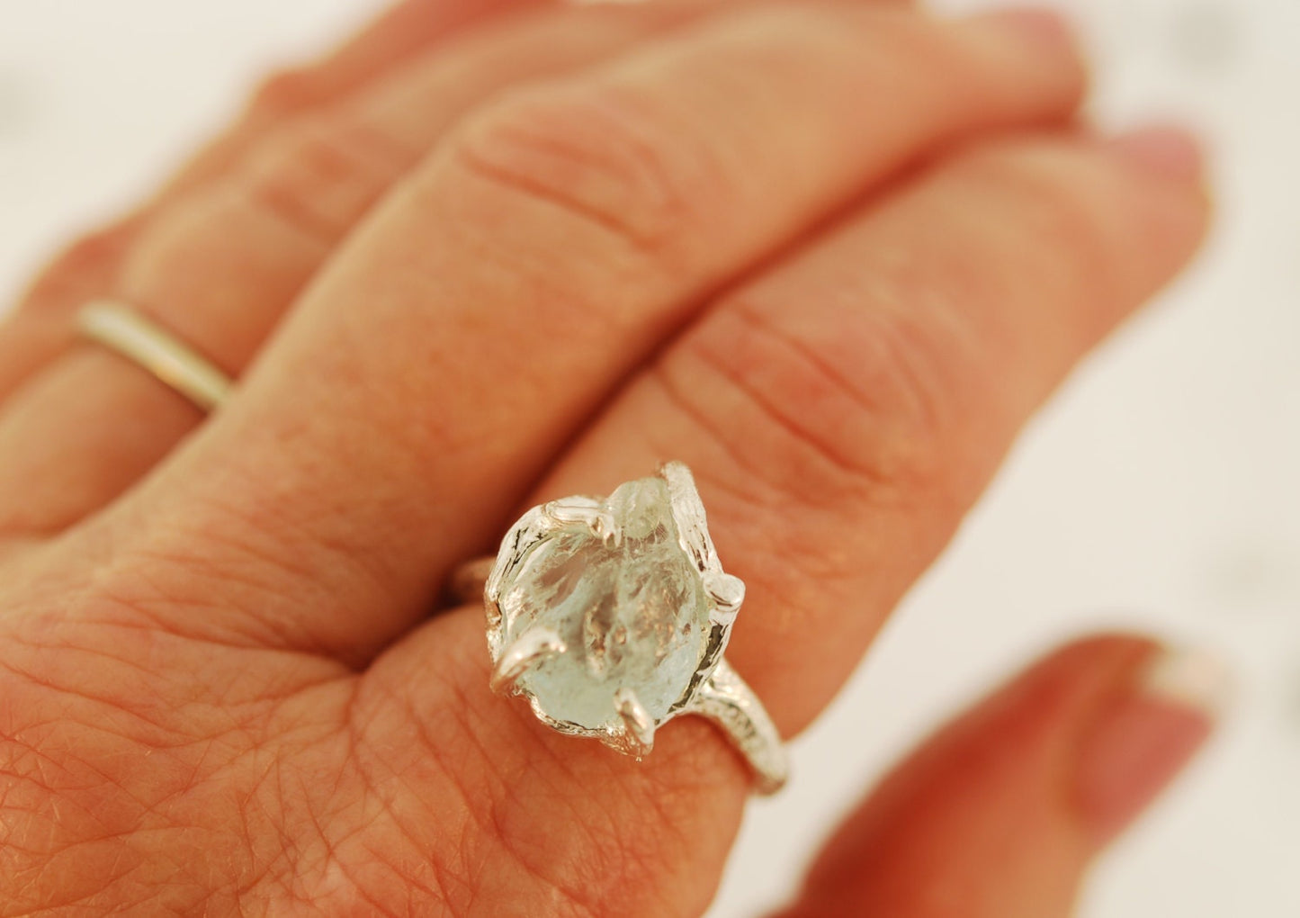 Branchy Raw Aquamarine Ring