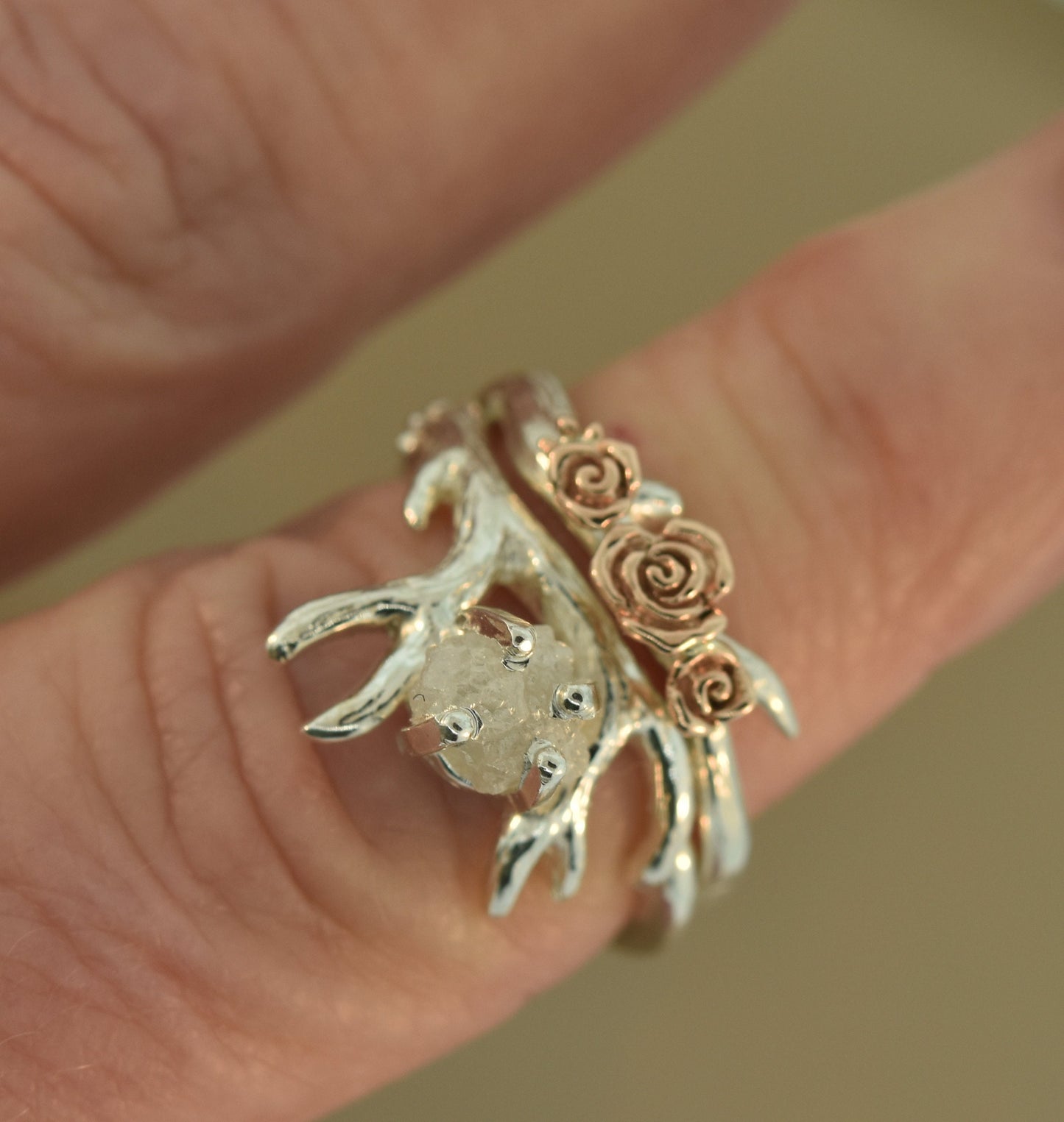Antler ring 2, Rose Gold Flowers,