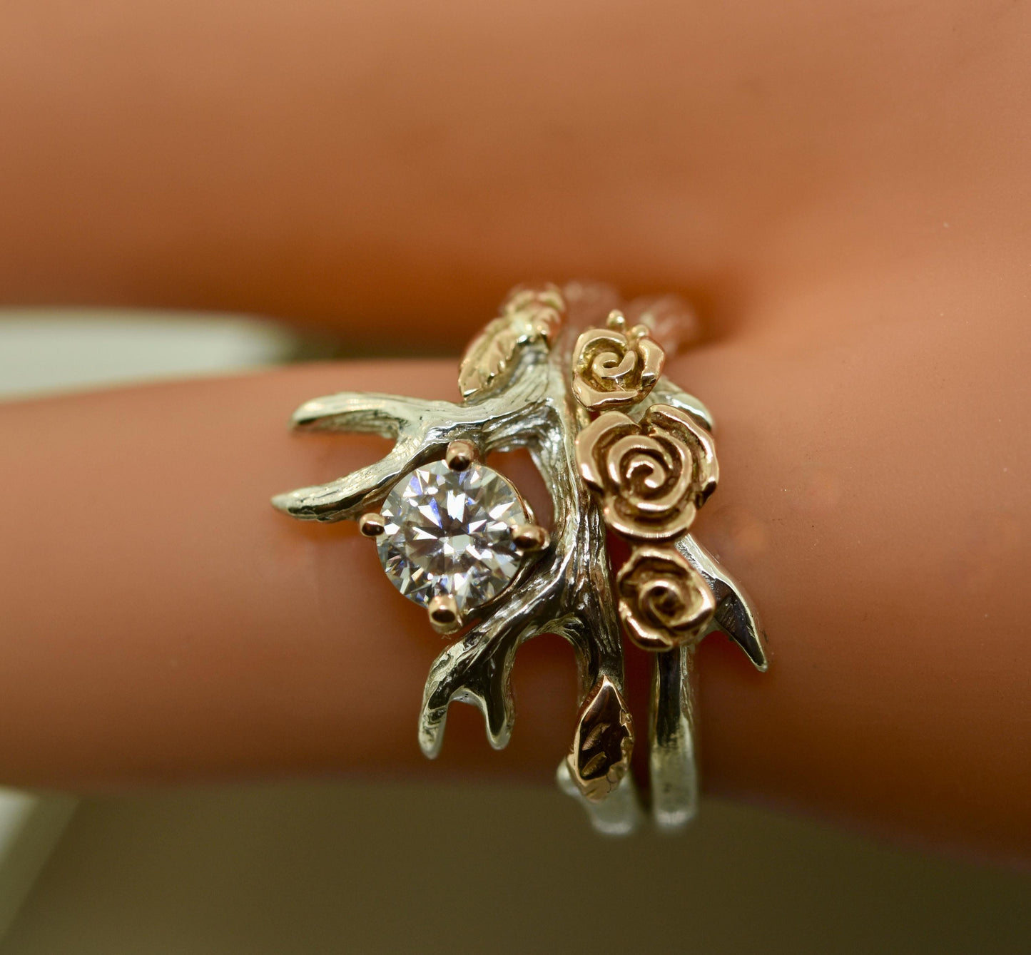 Roses and Leaves, Endeering Diamond Antler Ring Set