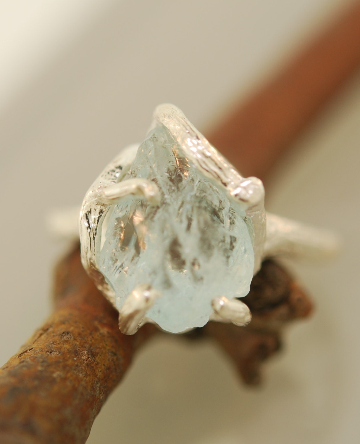 Branchy Raw Aquamarine Ring