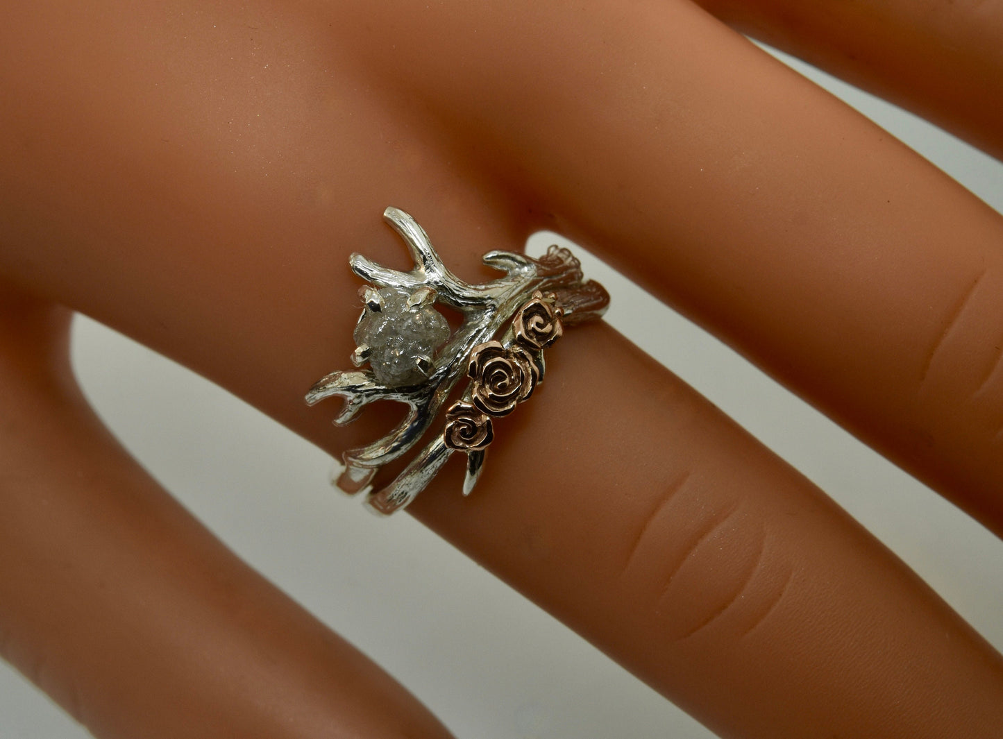 Antler ring 2, Rose Gold Flowers,