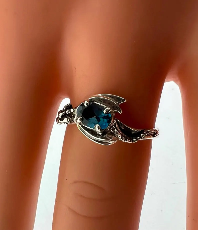 Baby Dragon Sterling Silver Ring: London Blue Topaz Fantasy Engagement Ring