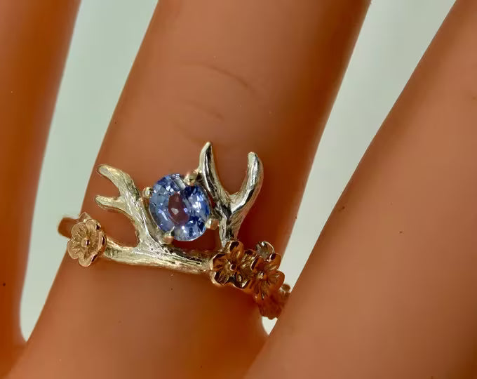 Antler ring natural sapphire