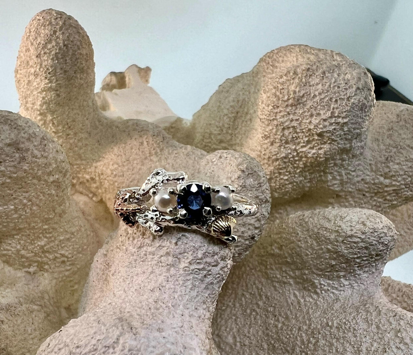 Sapphire Starfish Ring, coral ring, starfish ring, sapphire ring, Sapphire ring, coral branch, alternative engagement ring, pearl ring,