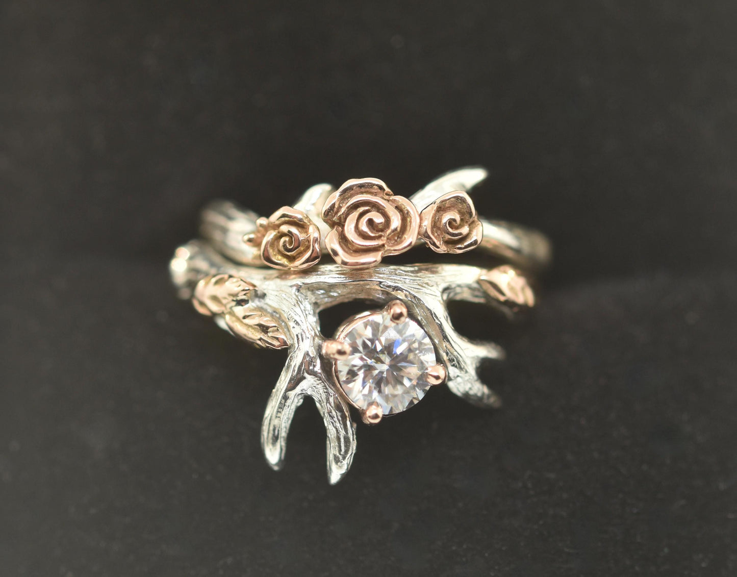 Roses and Leaves, Endeering Diamond Antler Ring Set