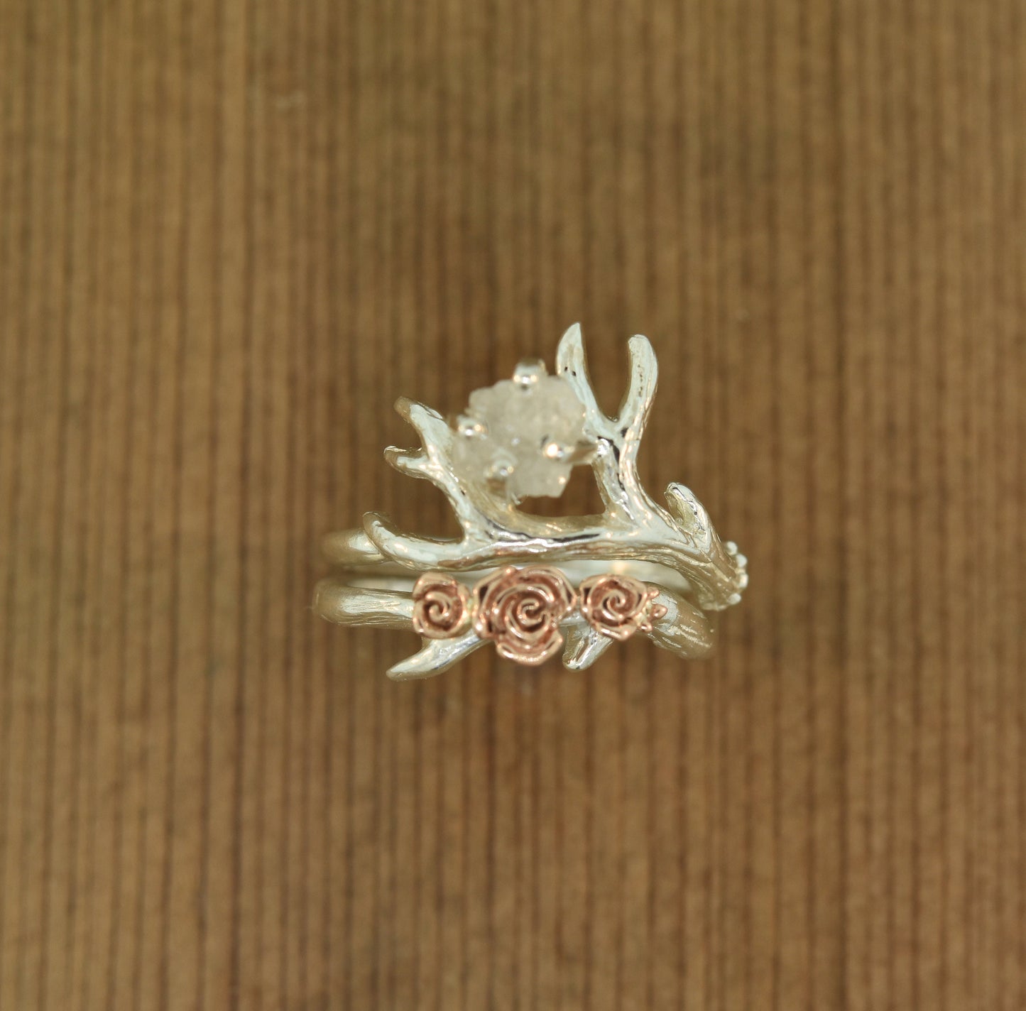 Antler ring 2, Rose Gold Flowers,