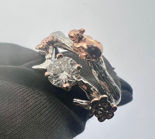The Cherish Ring, Cherry Branch Ring,diamond ring, alternative engagement, moissanite  ring, nature inspired ring, lab dia, rose gold ring