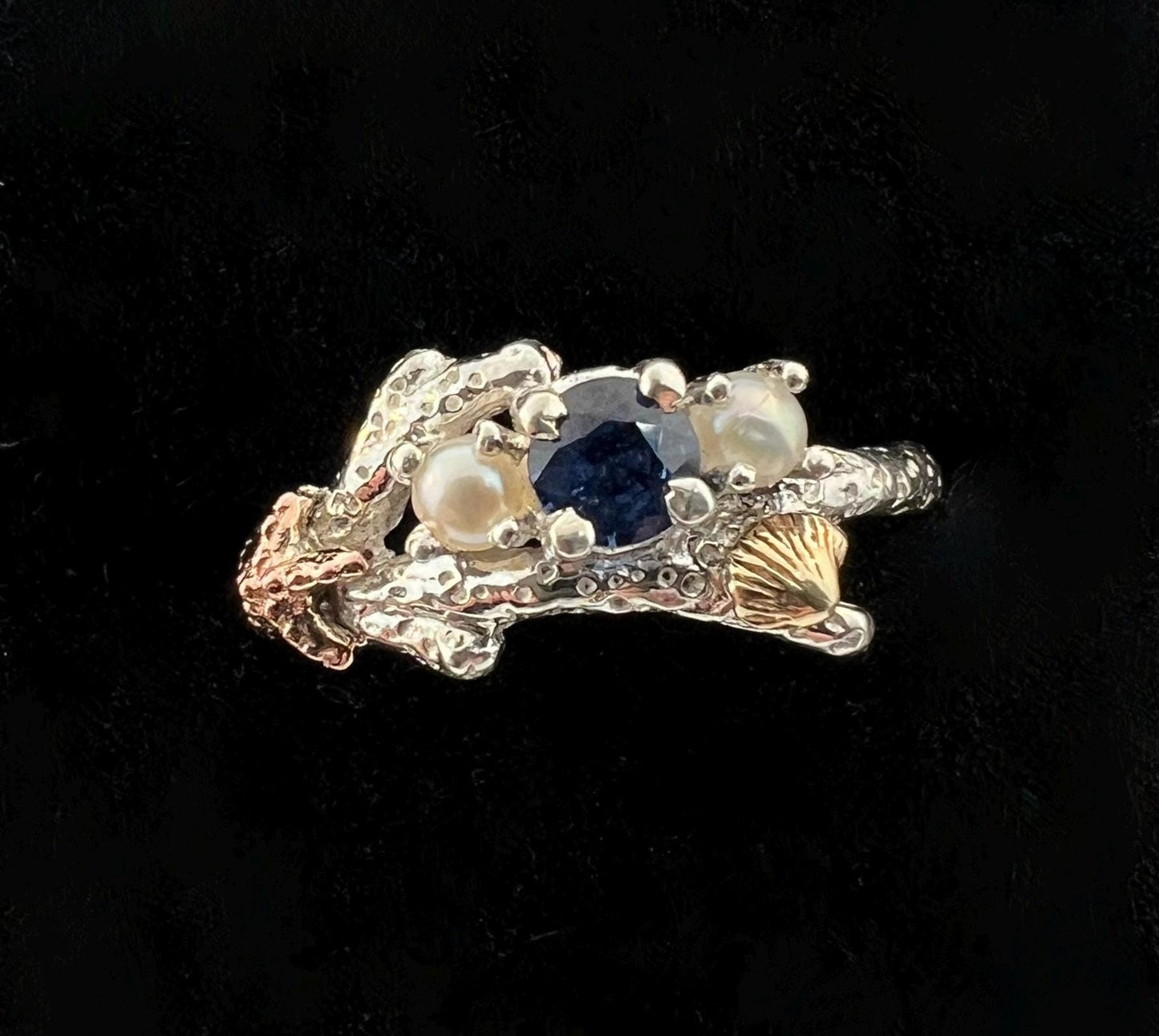 Sapphire Starfish Ring, coral ring, starfish ring, sapphire ring, Sapphire ring, coral branch, alternative engagement ring, pearl ring,