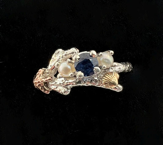 Sapphire Starfish Ring, coral ring, starfish ring, sapphire ring, Sapphire ring, coral branch, alternative engagement ring, pearl ring,