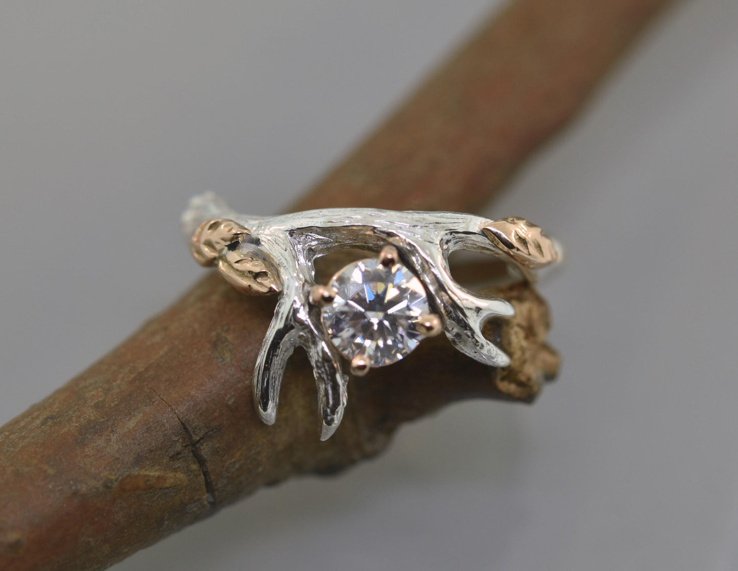 Roses and Leaves, Endeering Diamond Antler Ring Set