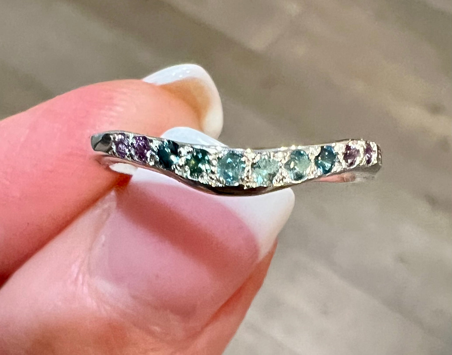 Avalanche Mountain Ring with Moss Agate & Sapphire Band