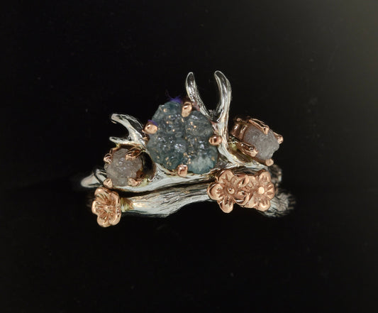 Antler Ring Raw Diamond Ring Set