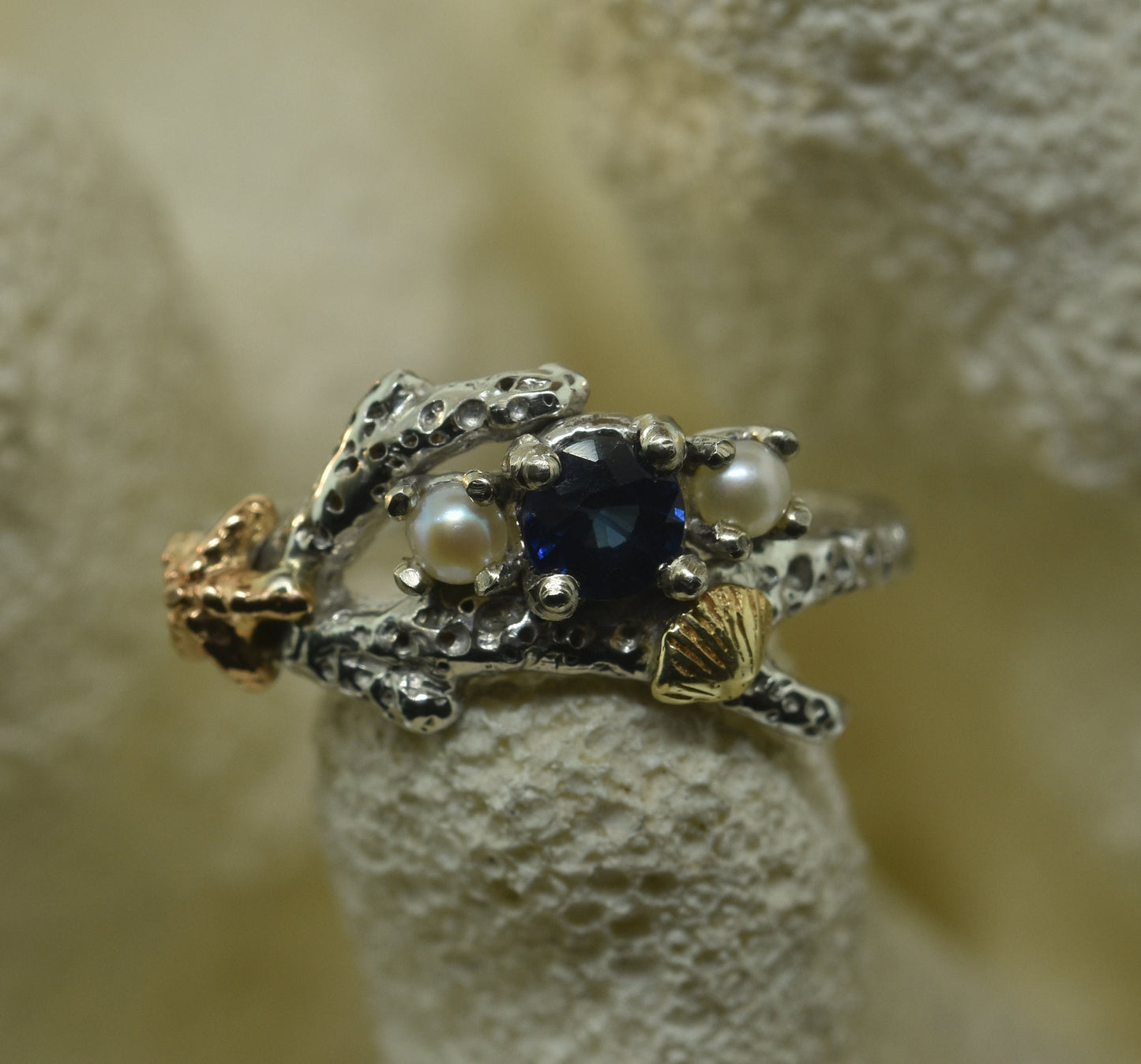 Sapphire Starfish Ring, coral ring, starfish ring, sapphire ring, Sapphire ring, coral branch, alternative engagement ring, pearl ring,