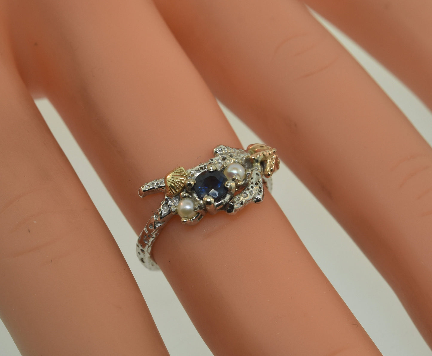 Sapphire Starfish Ring, coral ring, starfish ring, sapphire ring, Sapphire ring, coral branch, alternative engagement ring, pearl ring,