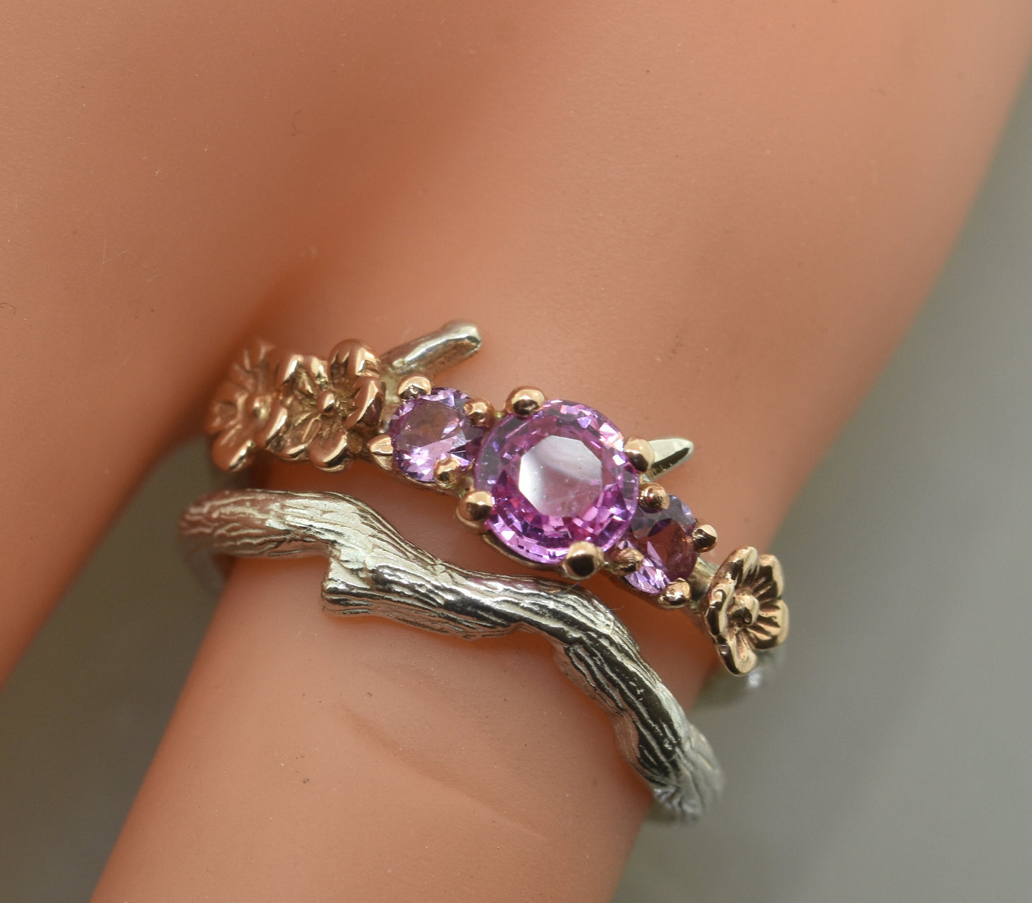Pink Sapphire, Cherry Blossom Ring, Handmade Ring