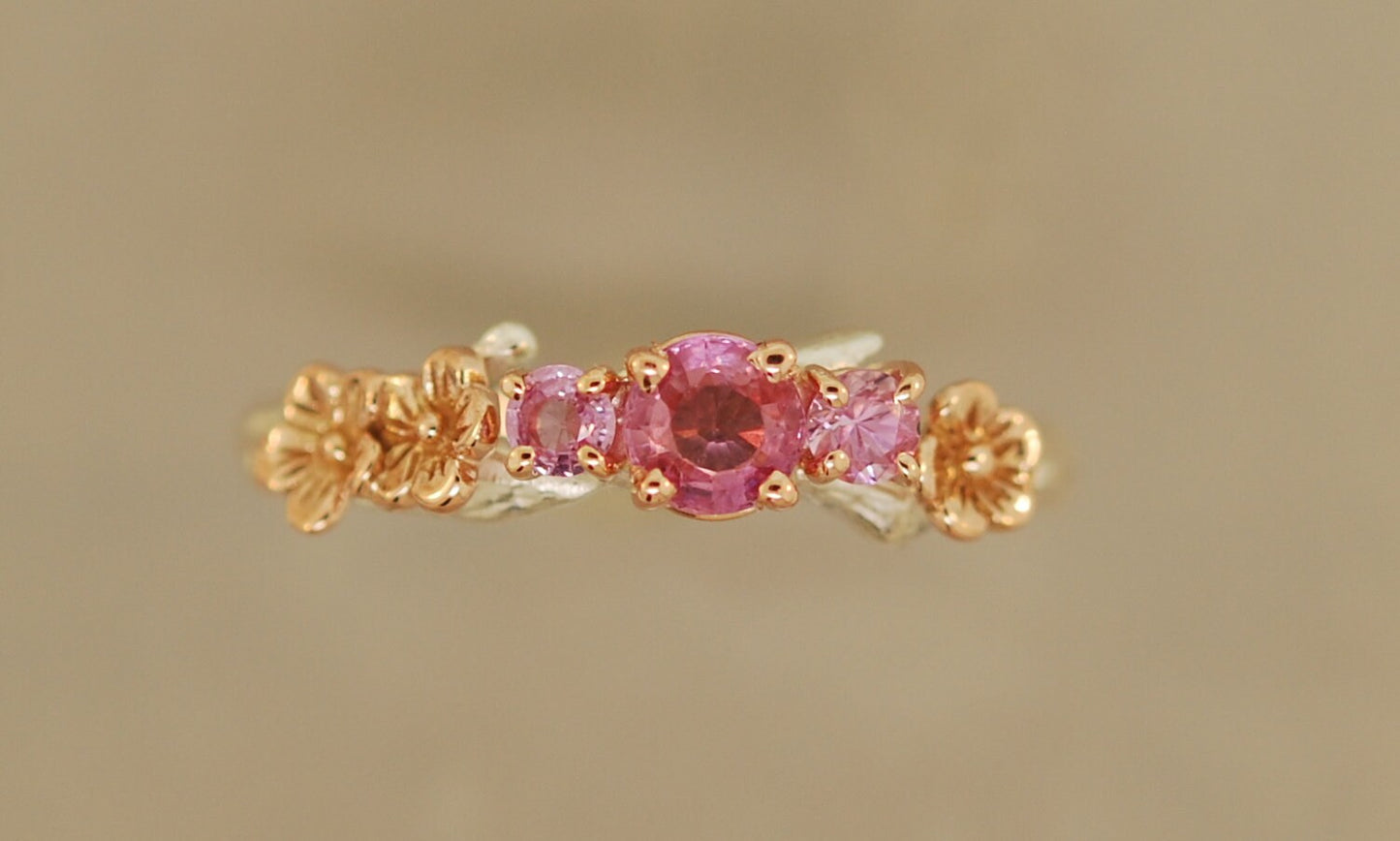 Pink Sapphire, Cherry Blossom Ring, Handmade Ring